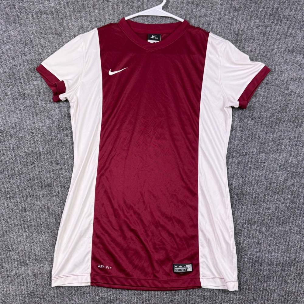 Nike Dri-FIT Soccer Jersey Maroon White Colorblock Athletic Shirt Womens Small